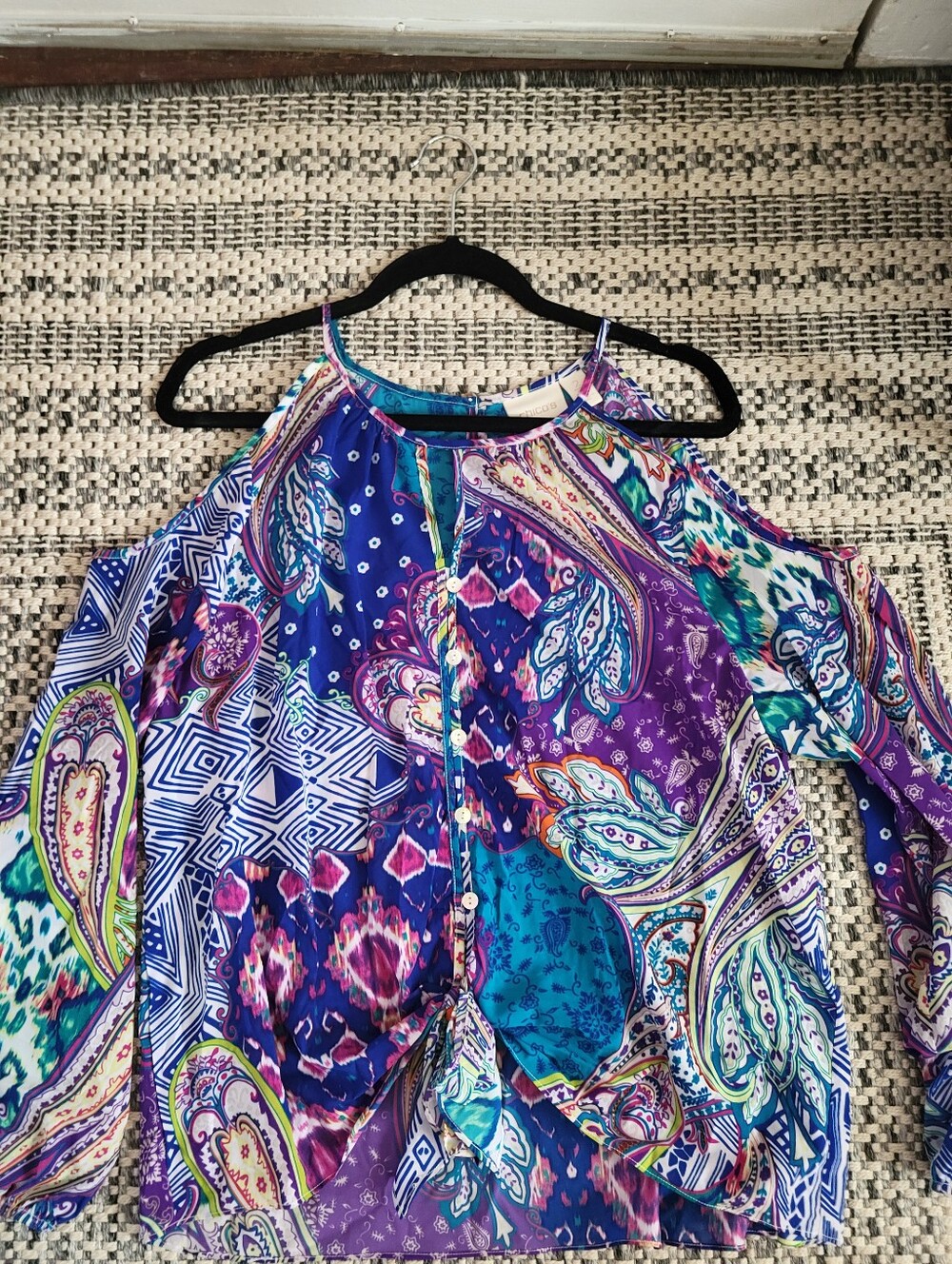 Chico's Multicolor Paisley & Geometric Cold-Shoulder Blouse